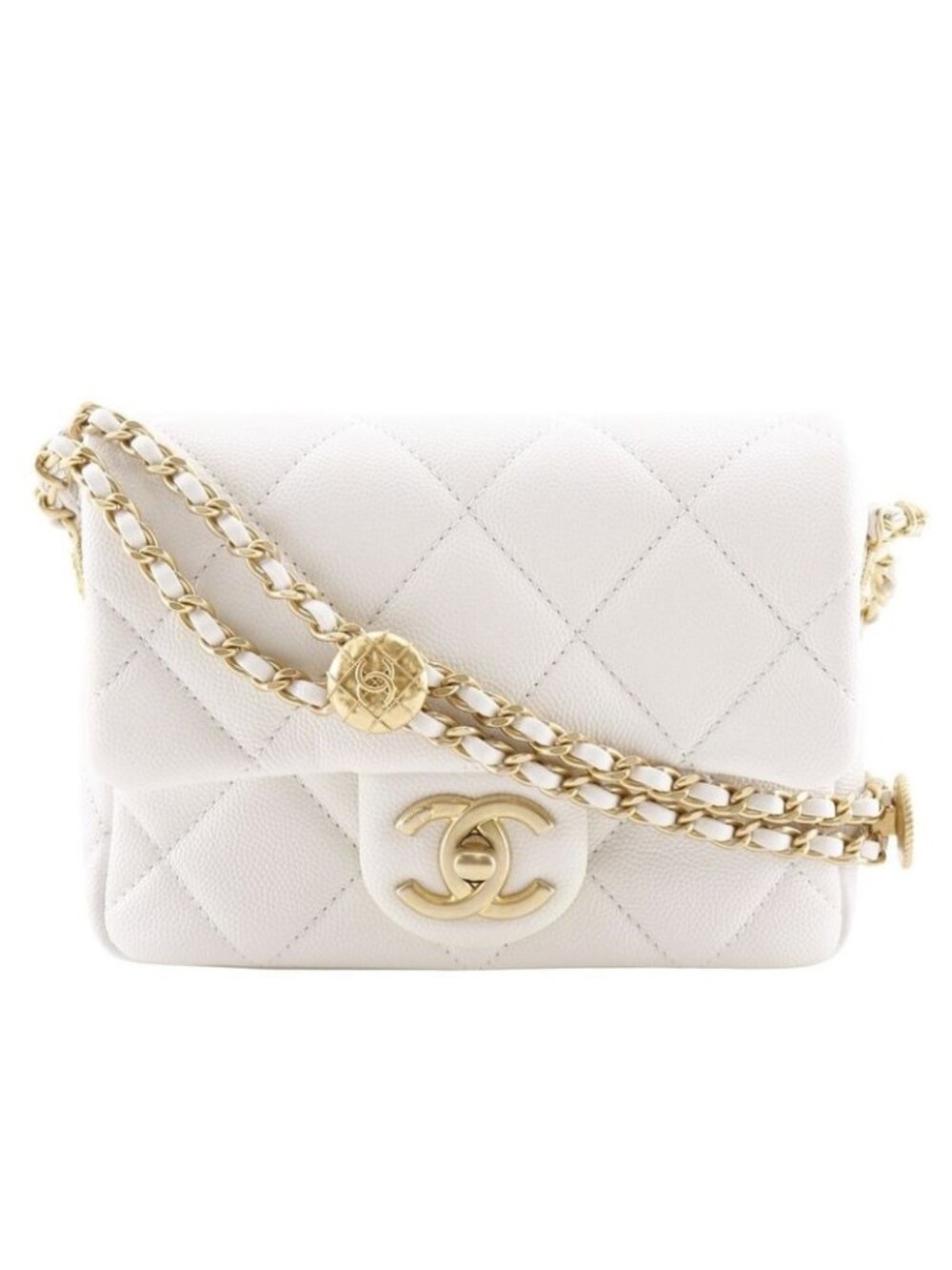 Chanel Quilted Flap Shoulder Bag Chain Caviar Leather White